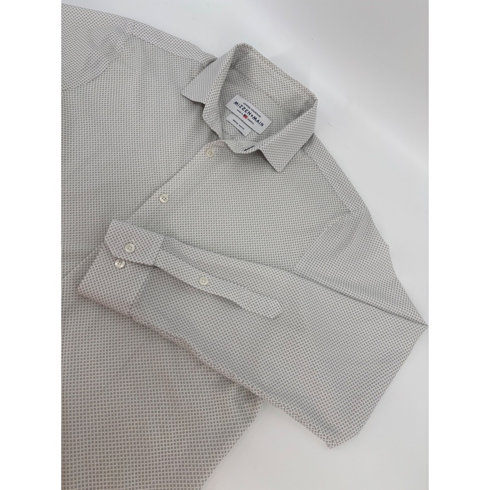 Mizzen+Main Leeward Collection Dress Shirt Mens Medium Trim Fit Blue White Print